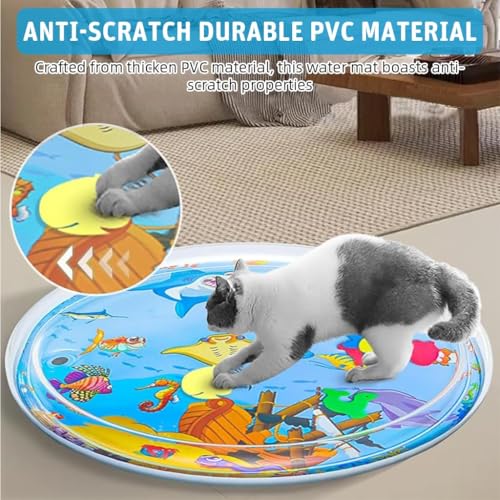 Leak-Proof Pet Water Play Mat for Cats and Dogs | Interactive Summer Cooling Pad with Floating Fish Toys | Non-Slip, Foldable – 100 x 100 cm