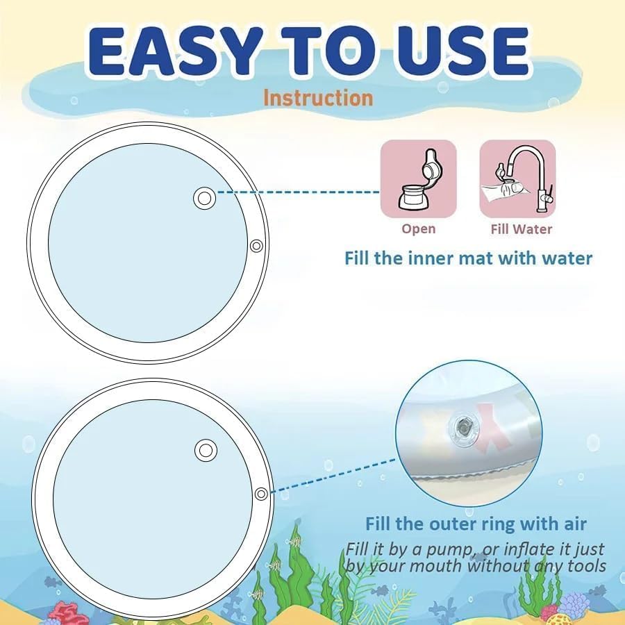 Leak-Proof Pet Water Play Mat for Cats and Dogs | Interactive Summer Cooling Pad with Floating Fish Toys | Non-Slip, Foldable – 100 x 100 cm