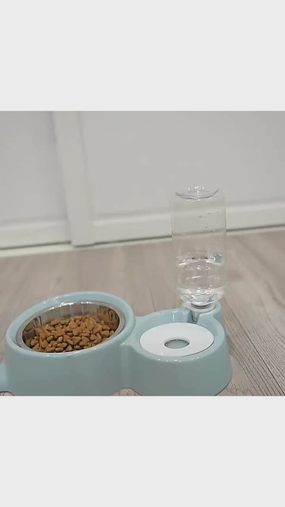 2-in-1 Bowl Water and Food Cat and Dog Feeder – Stainless Steel Bowl with Automatic Water Dispenser